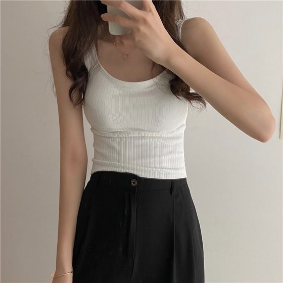 2023 New Knitted Thread Strip U-collar US Back Sports Vest Outer Wear with Chest Pad Camisole Vest Inner Wear Women