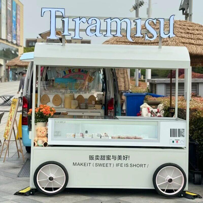 Nordic Mobile Coffee Cart, Outdoor Tiramisu Stall Cart, Multi-Functional Ice Cream Display Cart for Commercial Use Nordic Mobile Coffee Cart, Outdoor Tiramisu Stall Cart, Multi-Functional Ice Cream Display Cart for Commercial Use