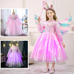 獨角獸彩虹愛莎公主裙女童秋季款裝長袖連衣裙子翅膀蓬蓬紗獨角獸