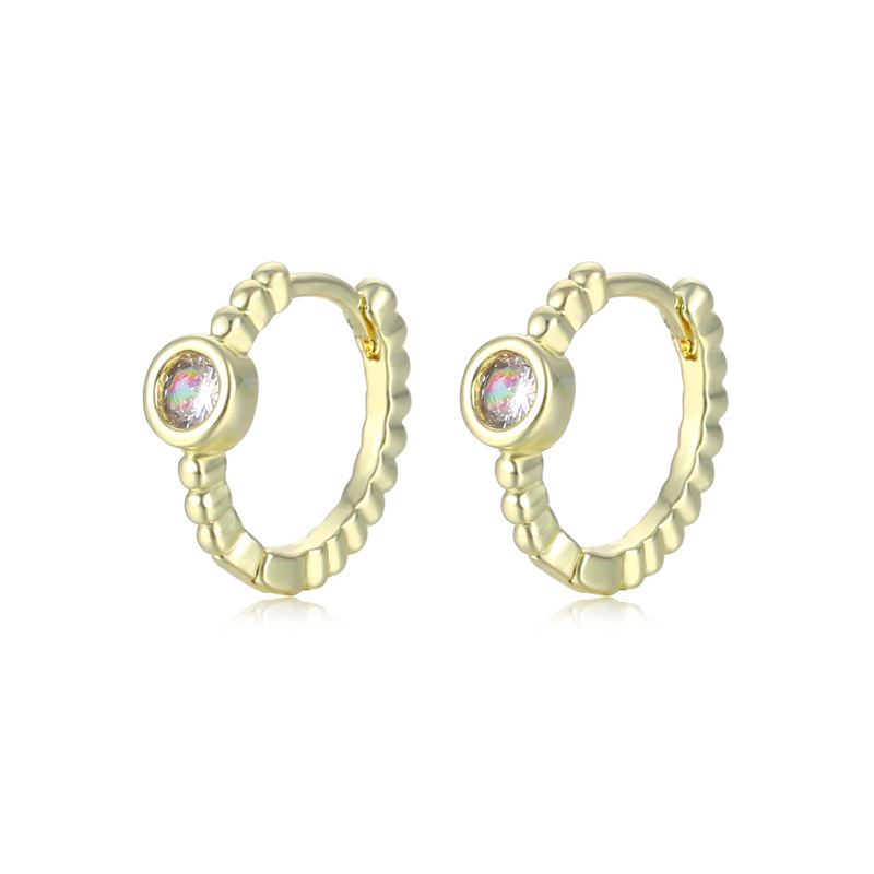 Boucles D&#39;oreilles Rondes En Cuivre Avec Un Seul Zircon Micro-incrusté En Gros Nihaojewelry display picture 1