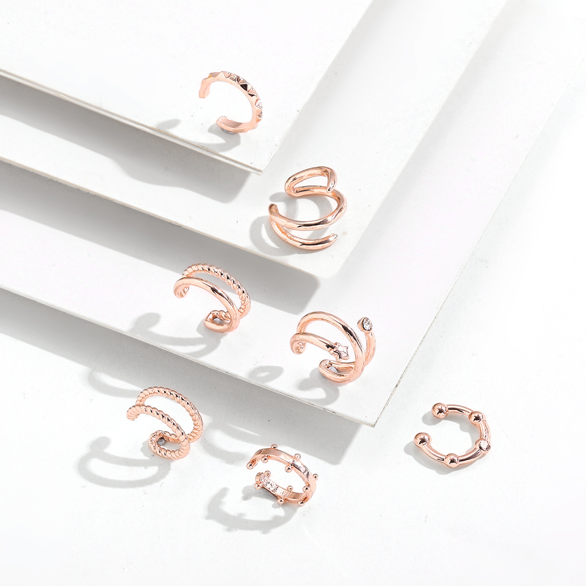 Copper Material C Shape Pattern Retro C Shape Plating Copper Artificial Gemstones Earrings