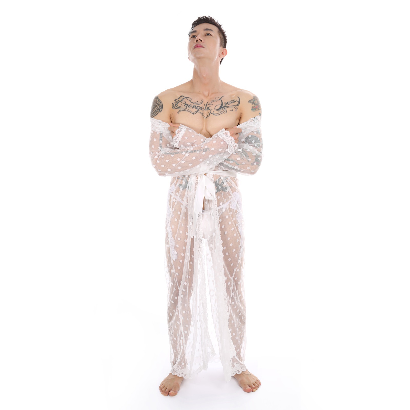 Title 16, Bata de baño larga de kimono japonés con lunare...