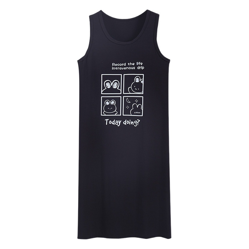 Camisón de verano modal chaleco vestido de las mujeres embarazadas de dibujos animados sueltos pijamas casuales con almohadilla en el pecho se puede usar fuera