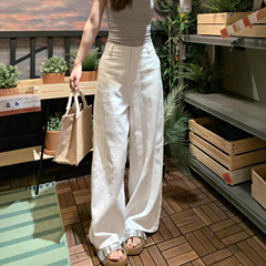 白色亚麻西装裤女秋季薄2025新款宽松显瘦苎麻棉麻休闲直筒阔腿裤