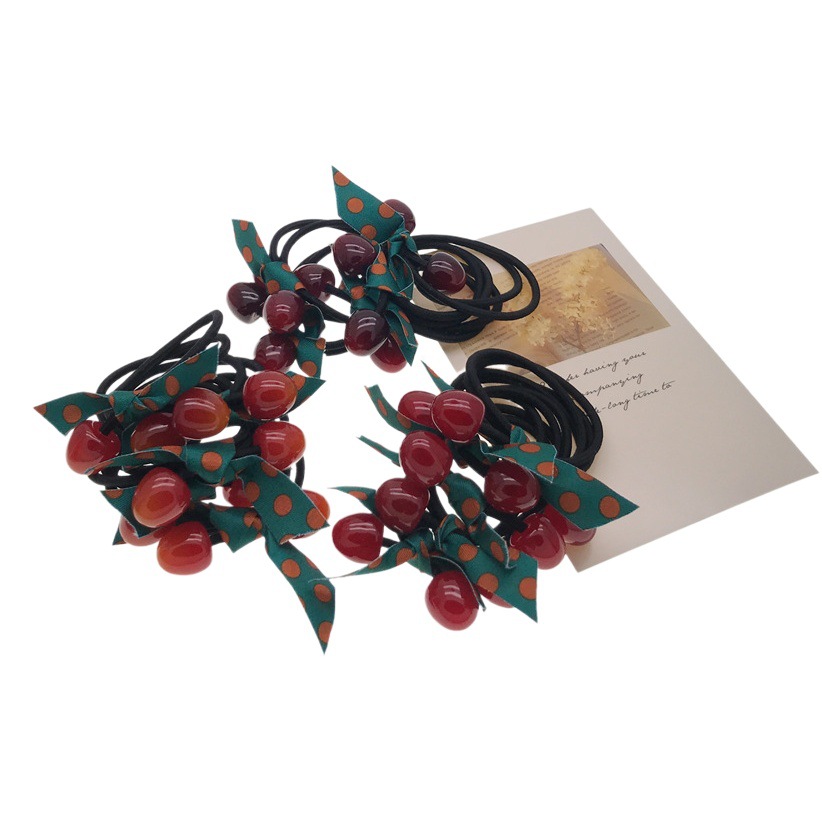 Pequeño anillo de pelo de la cinta de cereza grado una línea de banda de goma grandes cuentas rojas dos yuanes tienda cabeza accesorios puesto de suministro Venta caliente