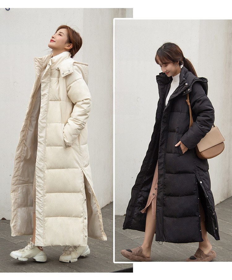 Long over-the-knee hooded Warm jacket jacket women's winter coat thickened warm over-the-knee solid color casual slim-fit cotton-padded jacket fashion_voghion.com