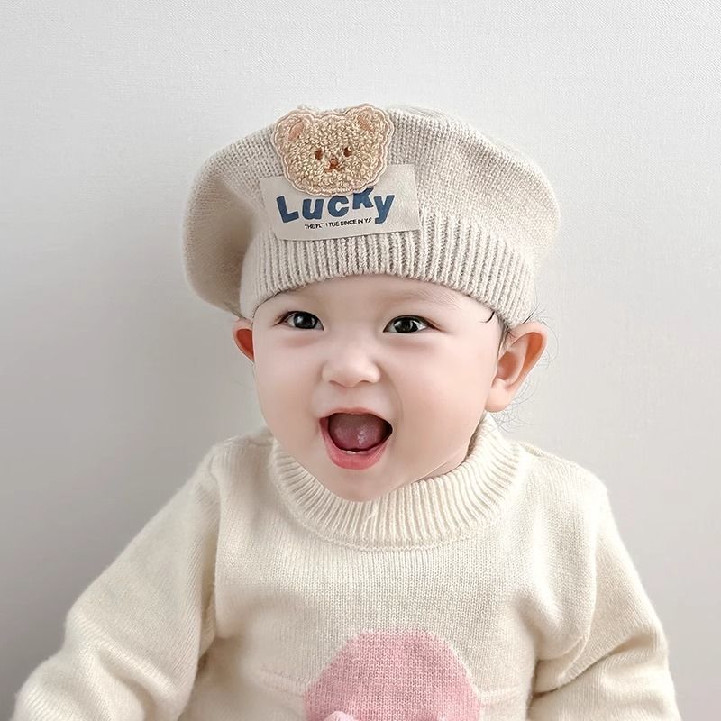 儿童贝雷帽秋冬季韩版小熊婴幼儿男童针织毛线套头帽潮女包公主帽|undefined