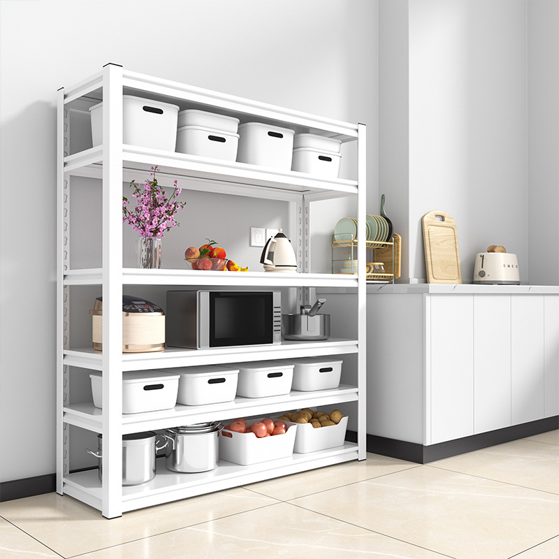 Estante a través de la columna Almacén multi-capa de almacenamiento supermercado estante de exhibición estante de hierro casa balcón piso blanco