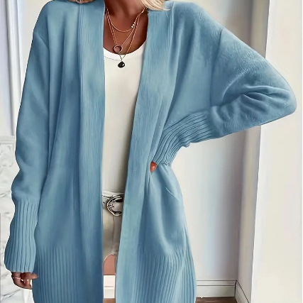 Foreign Trade Cross-Border Plus Size Women's Knitwear European and American Cardigan Jacket Casual Simple Elegant Shawl Sweater with Pockets