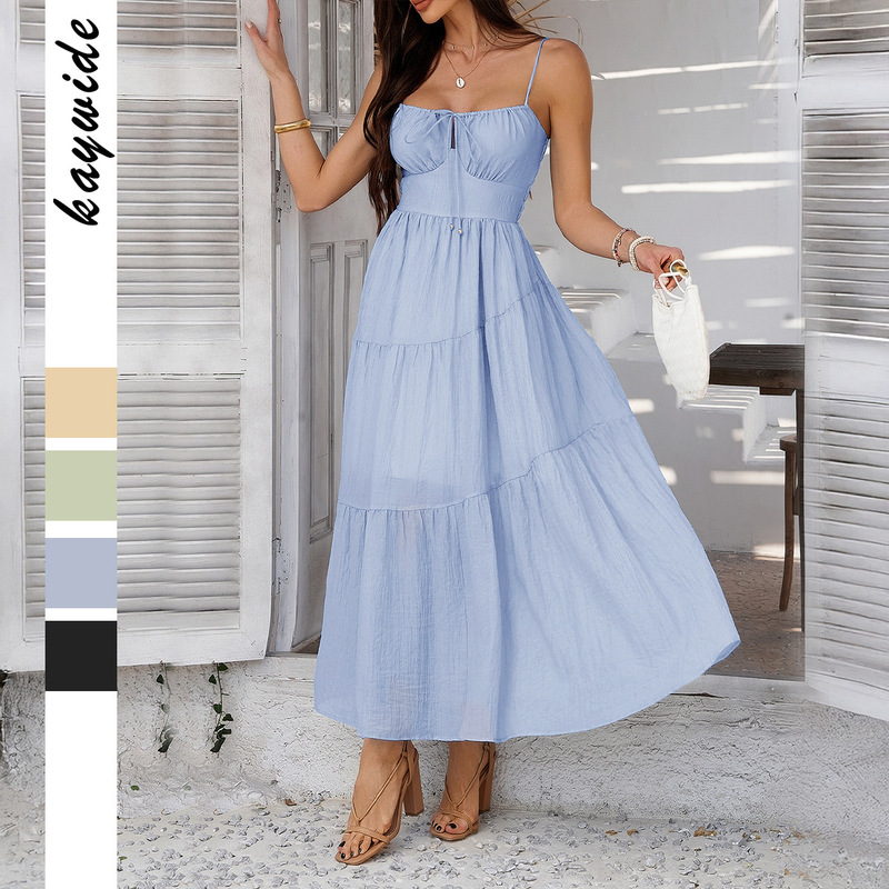 Di Yun 2026 Spring/Summer Cross-Border European and American Style Vacation-Style Solid Color High-Waist Strap Dress Evening Gown Women's Clothing Di Yun 2026 Spring/Summer Cross-Border European and American Style Vacation-Style Solid Color High-Waist Strap Dress Evening Gown Women's Clothing