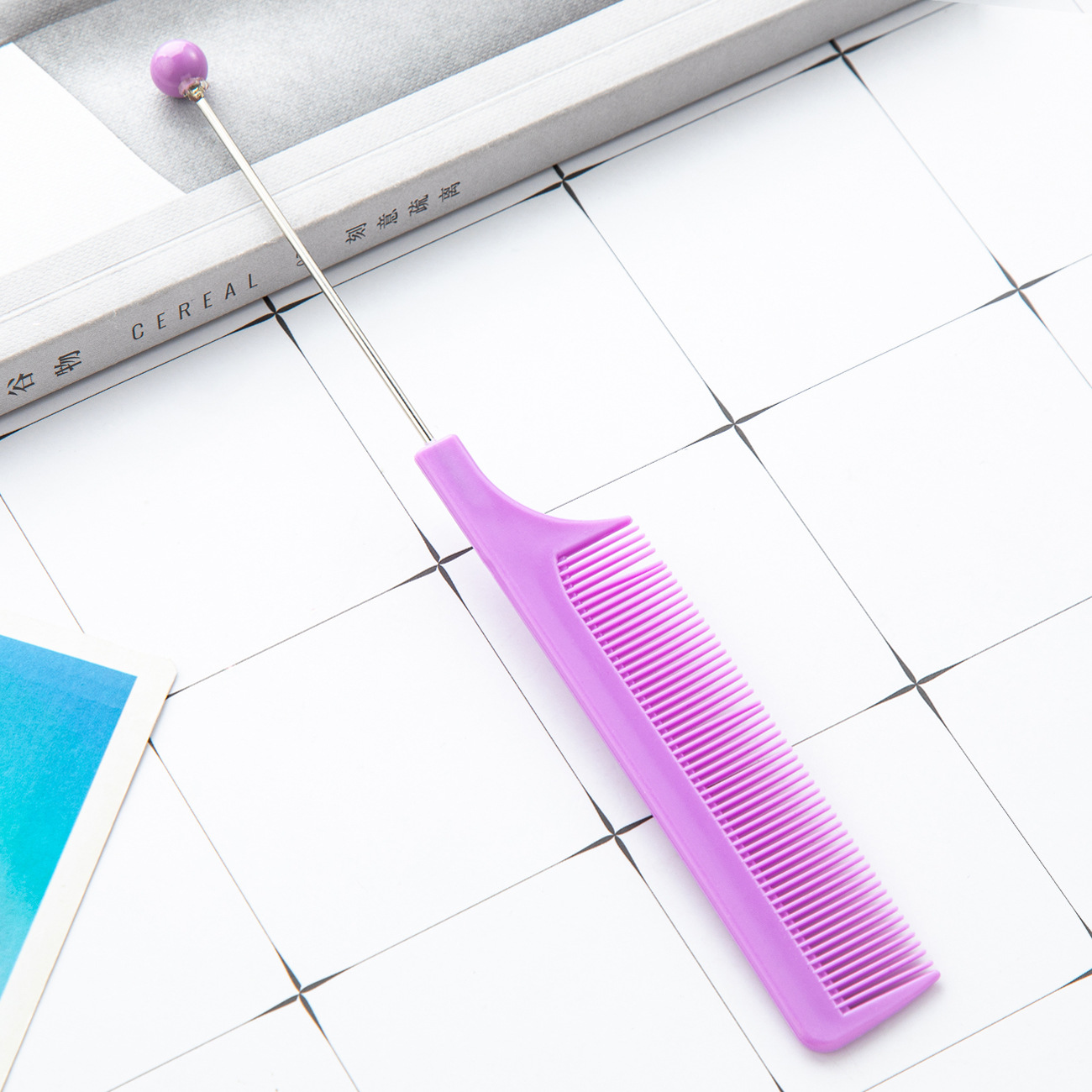 Peine con cuentas de bricolaje Peine de cola puntiaguda de plástico Peluquería para el hogar Peine de aguja de acero Dientes densos Peine rizado