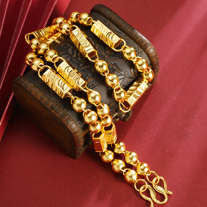 Chain de cuentas de bambú de oro de oro vietnamita masculino de aleación de cobre no se desvanece durante mucho tiempo cadena de patrón retro Yiwu fábrica al por mayor