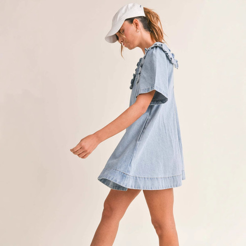 Amazon Europe and America Independent Store Women's Summer 2025 New Style Flared Collar Loose Ruffled Dress 