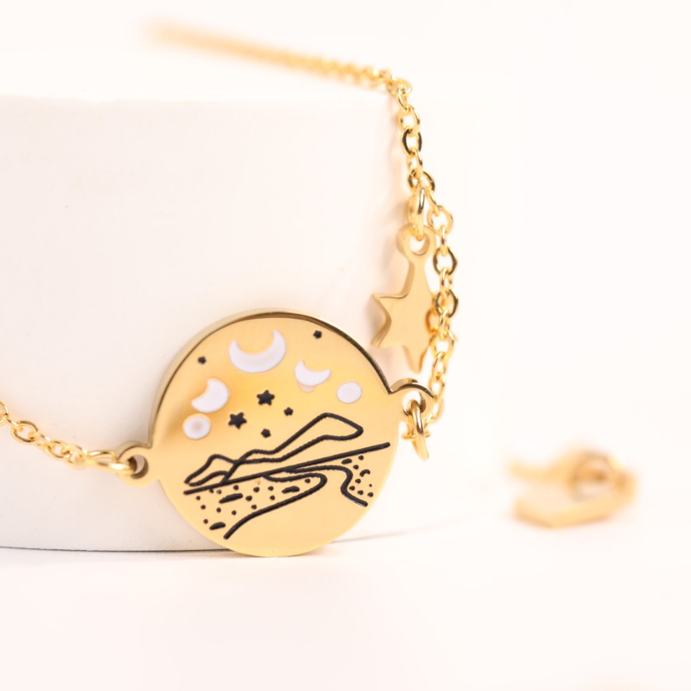 ethnic style tarot card sun moon lovers queen shaped hollowed titanium steel bracelet