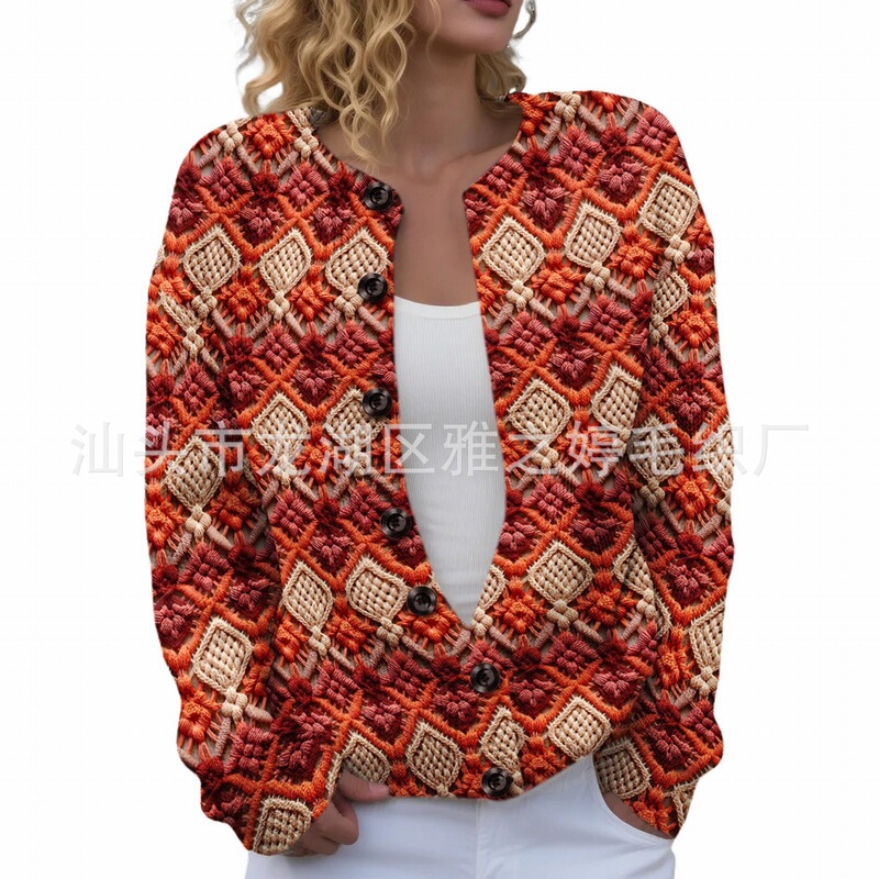CZH-YK1-3 cardigan, round neck, Christmas-themed, festive 3D printed sweater