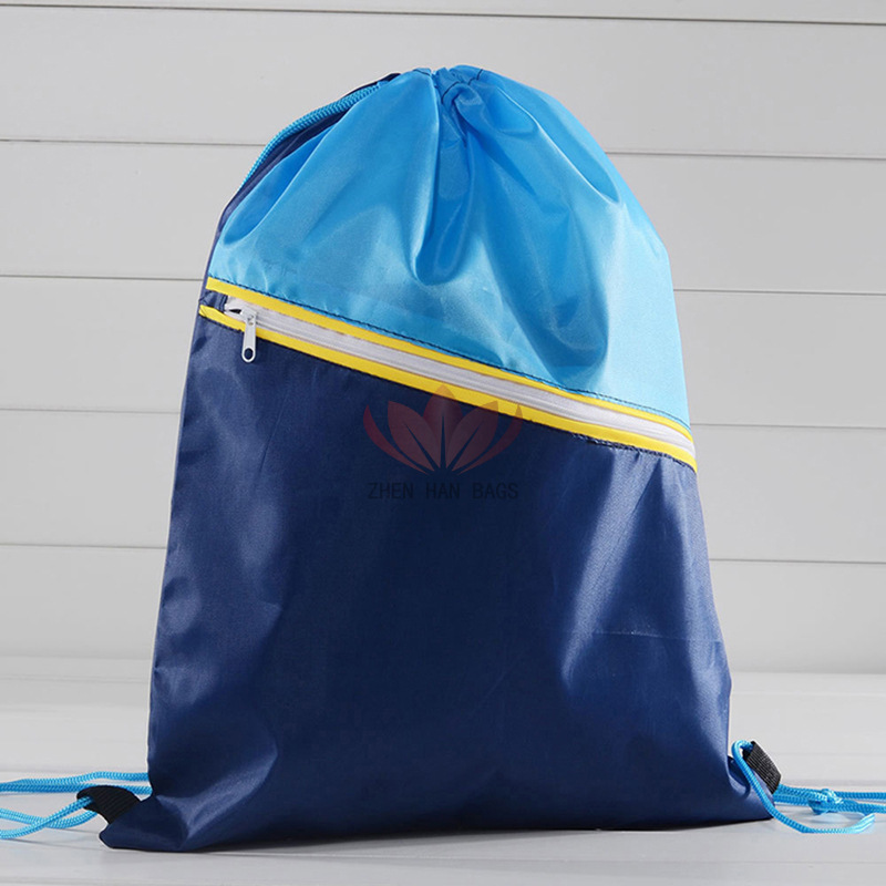 涤纶抽绳袋 拉链尼龙束口袋拉绳袋 210D牛津布背包袋带耳机孔拉链