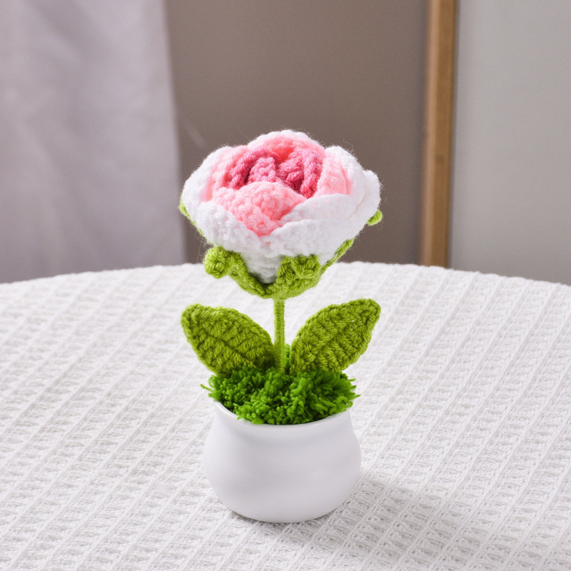 完成品卒業シーズンバラ鉢植え毛糸手編みプレゼント|undefined