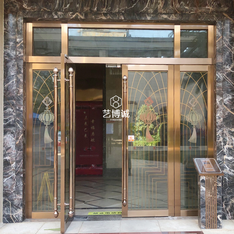 香槟金不锈钢大门 地弹簧门 酒店会所营销中心不锈钢玻璃门-阿里巴巴