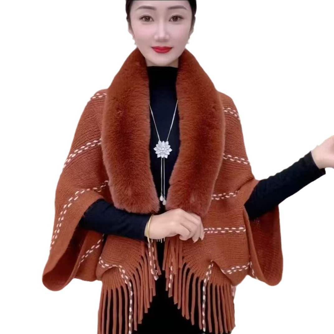 Sopa de cuello de lana 2024 otoño y invierno temperamento universal femenino suelto delgado a rayas de color sólido de punto bordado abrigo cálido