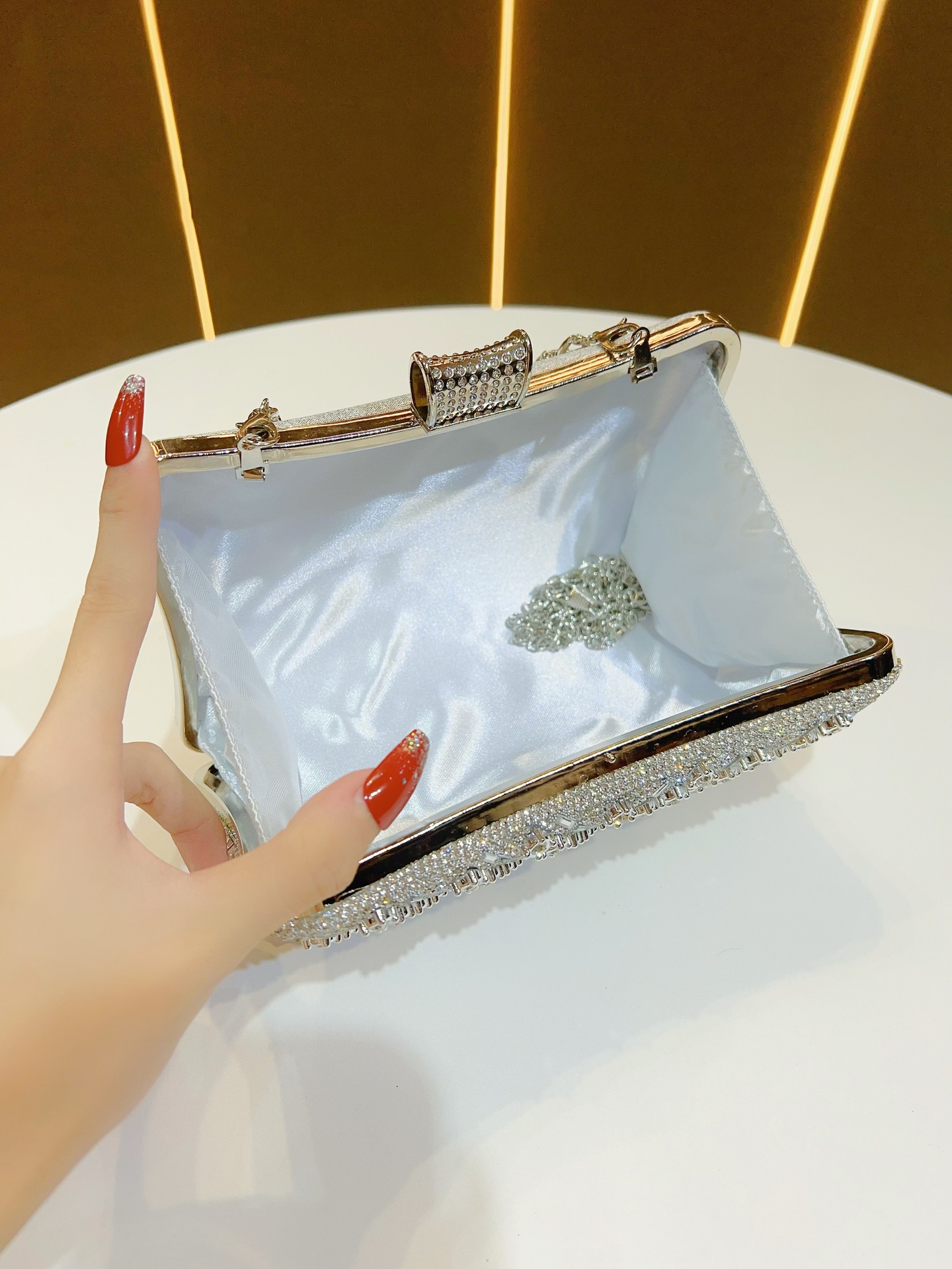 Bolso de mensajero de hombro para fiesta de mujer personalizado, bolso de almacenamiento, bolso de mano exquisito para banquete de bodas, bolso de cena de diamantes completos