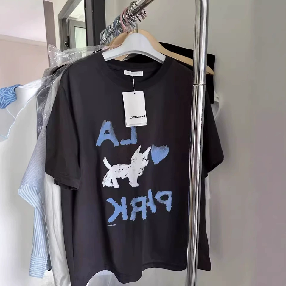 Корейские мужские и женские футболки, низкая классическая футболка IU в одном стиле с рисунком щенка, женская летняя свободная повседневная футболка в корейском стиле с короткими рукавами