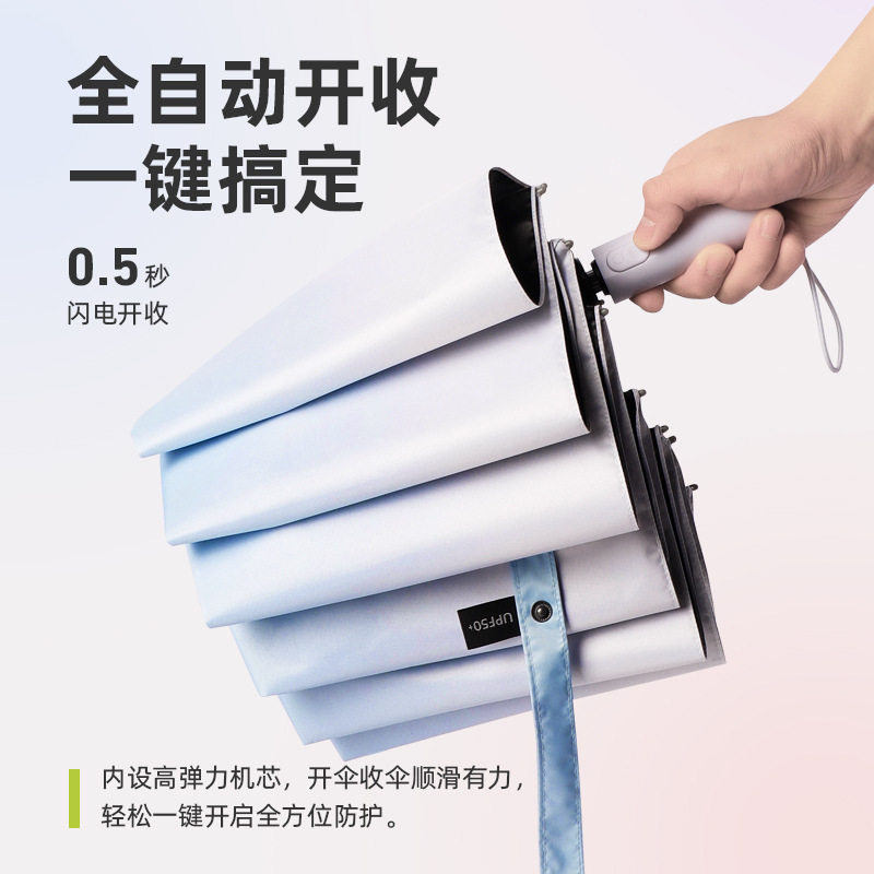 全自動晴雨兼用傘、高価値グラデーションUVビニール日焼け止め、ワンクリック開閉ダブルサンシェード傘|undefined