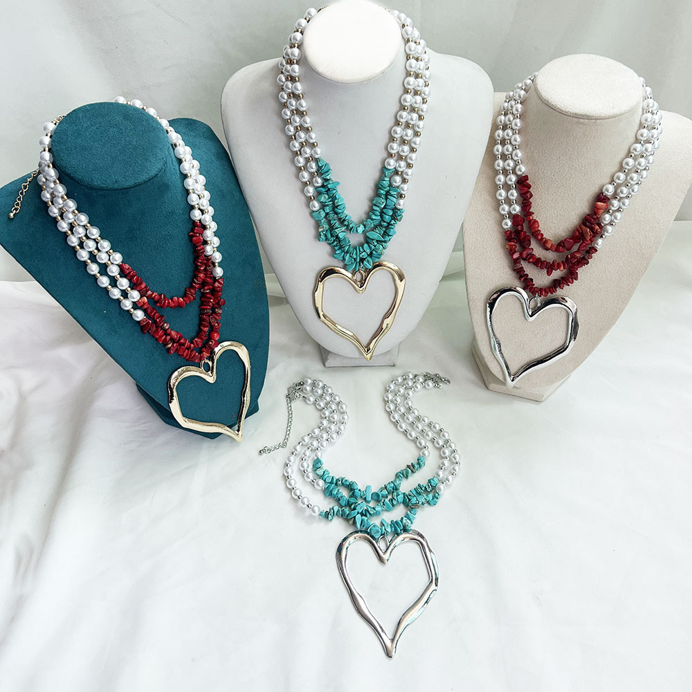 85g Weight Alloy Pendant Material Three Layer Necklace Classification Imitation Pearl Chain Material Beaded Chain Chain Type 1 Piece Quantity Casual, Party Occasion Imitation Pearl, Alloy Material Heart Shape Pattern Unisex Gender Exaggerated, Streetwear Style Exaggerated Streetwear Heart Shape Imitation Pearl Alloy Beaded Chain Statement Necklaces Wholesale 2