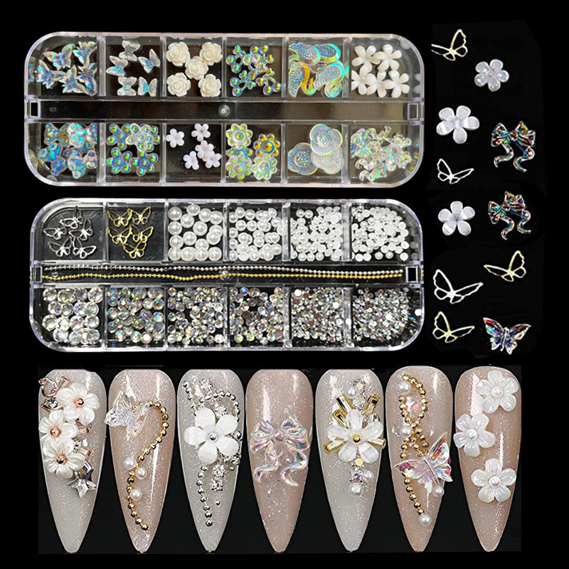 New Nail Art Accessories Aurora Butterfly Five-Leaf Flowers Semi-Circle Pearl Steel Beads Symphony Diamond Metal Hollow New Nail Art Accessories Aurora Butterfly Five-Leaf Flowers Semi-Circle Pearl Steel Beads Symphony Diamond Metal Hollow