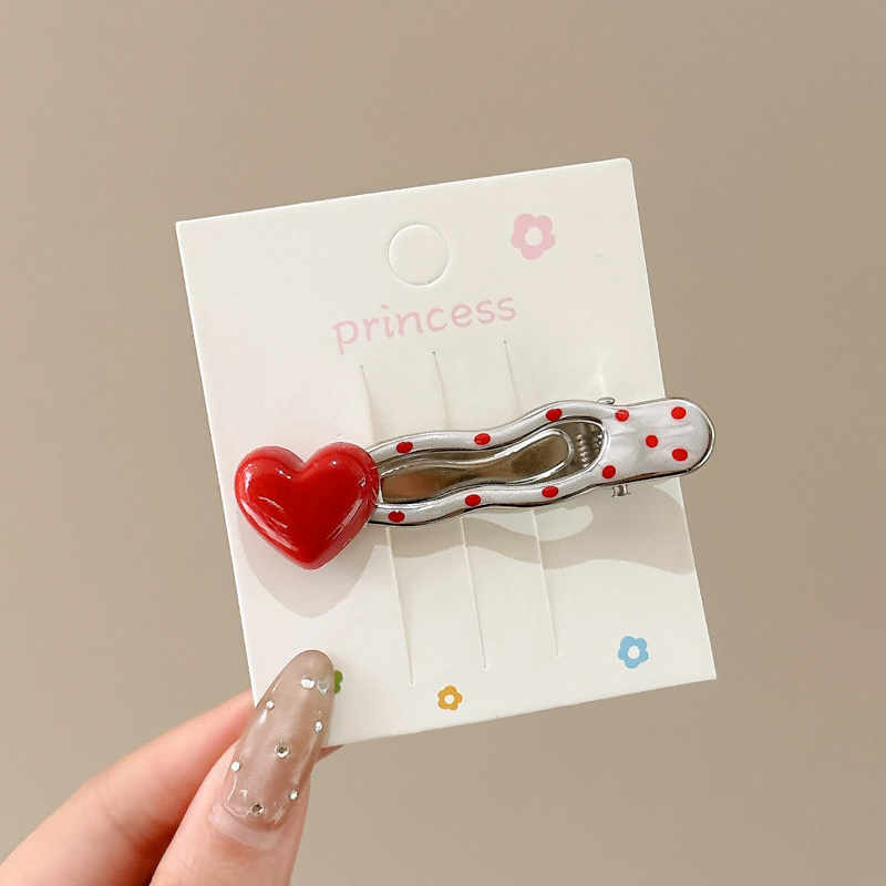 1# red heart polka dot wavy hair clip - 6.5cm
