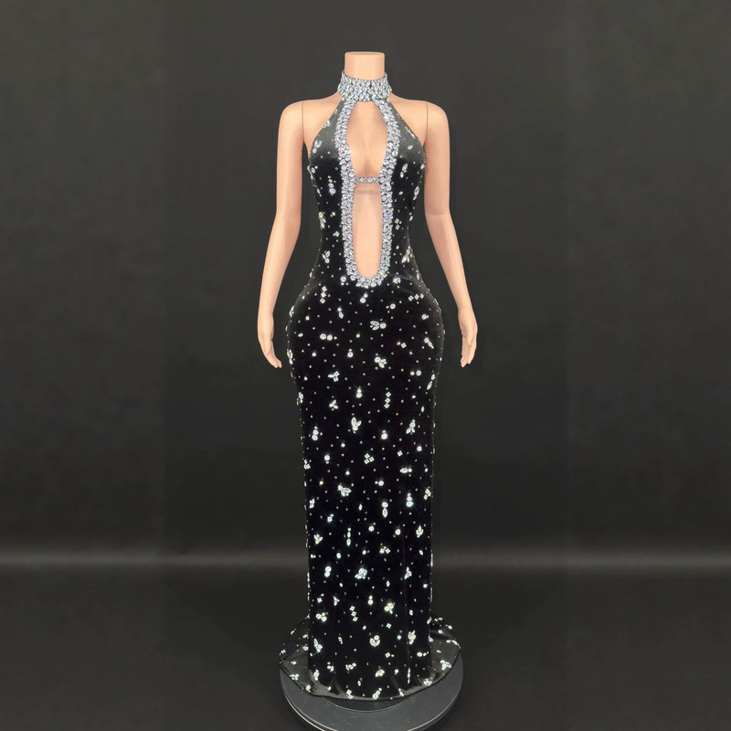 Socialite Style Hollow-Out Sexy Long Dress Gown, Sexy Long Dress, Cross-Border European and American Style Dress, Floor-Length Dress Socialite Style Hollow-Out Sexy Long Dress Gown, Sexy Long Dress, Cross-Border European and American Style Dress, Floor-Length Dress