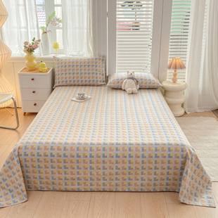 New Original Cotton Old Coarse Bed Sheet Three-Piece Set Skin-Friendly Thickened Washable Machine-Washable Single-Double Dormitory Home Bed Sheet