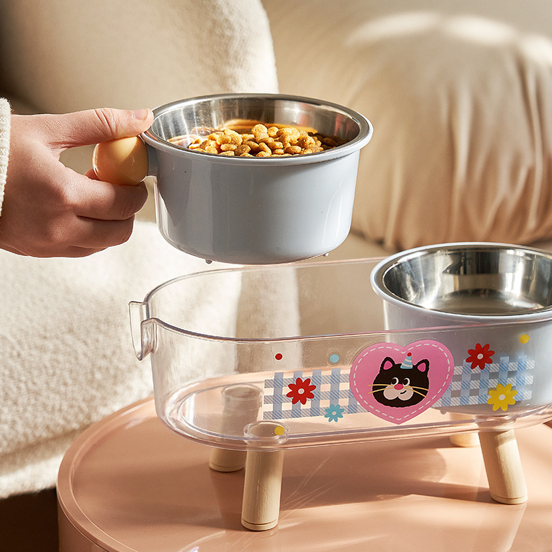 Tazón de mascotas de alto valor facial, alimentador de gatos antideslizante, antifolque, tazón de gato, tazón de acero inoxidable, tazón de perro de gran capacidad, tazón doble