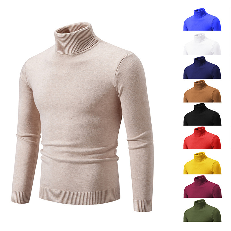 Vintage Simple Solid Color Turtleneck Base Sweater Men's Inner Wear Outer Wear Casual Men's Thin Slim-fit Knitted Sweater