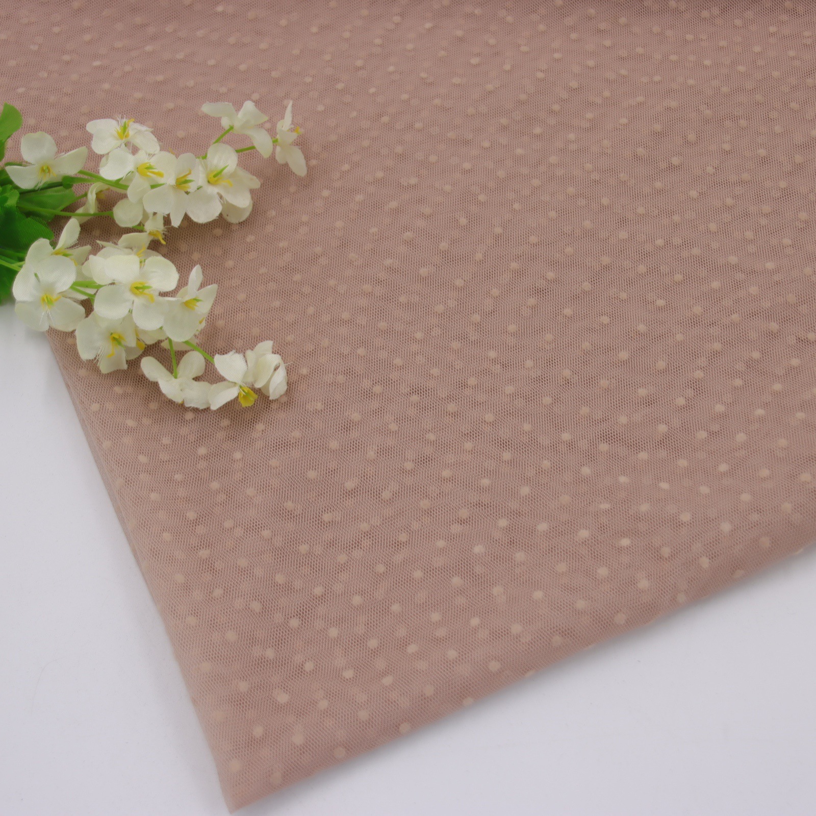 2021年涤纶网纱植绒面料印花 连衣裙童装点子圆点 多色可定制