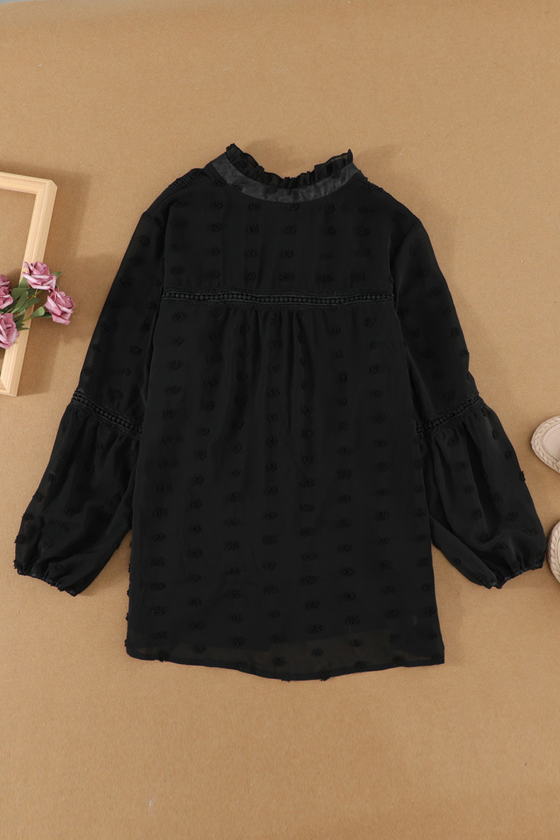 Solid Color V-Neck Long Sleeve Chiffon Pullover Blouse NSQSY78003