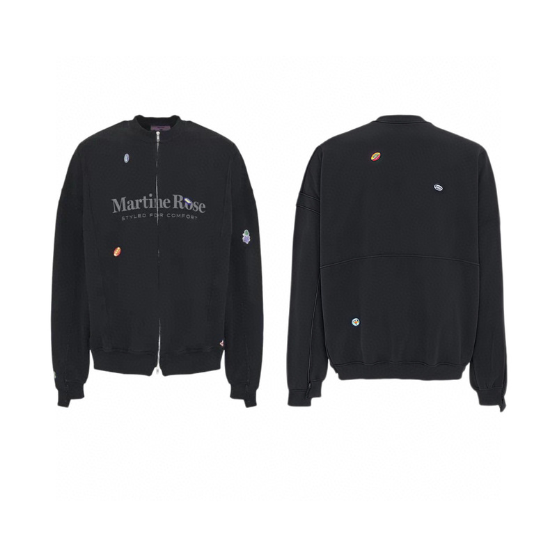 Martine Rose 25Ss Washed Distressed Letter Slogan Jacket Sticker Printed Loose Zipper Jacket