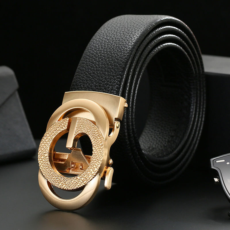 Cinturón de Cuero Genuino de Dos Capas para Hombre, Estampado de Cuadros, Hebilla Automática, Estilo Casual de Lujo