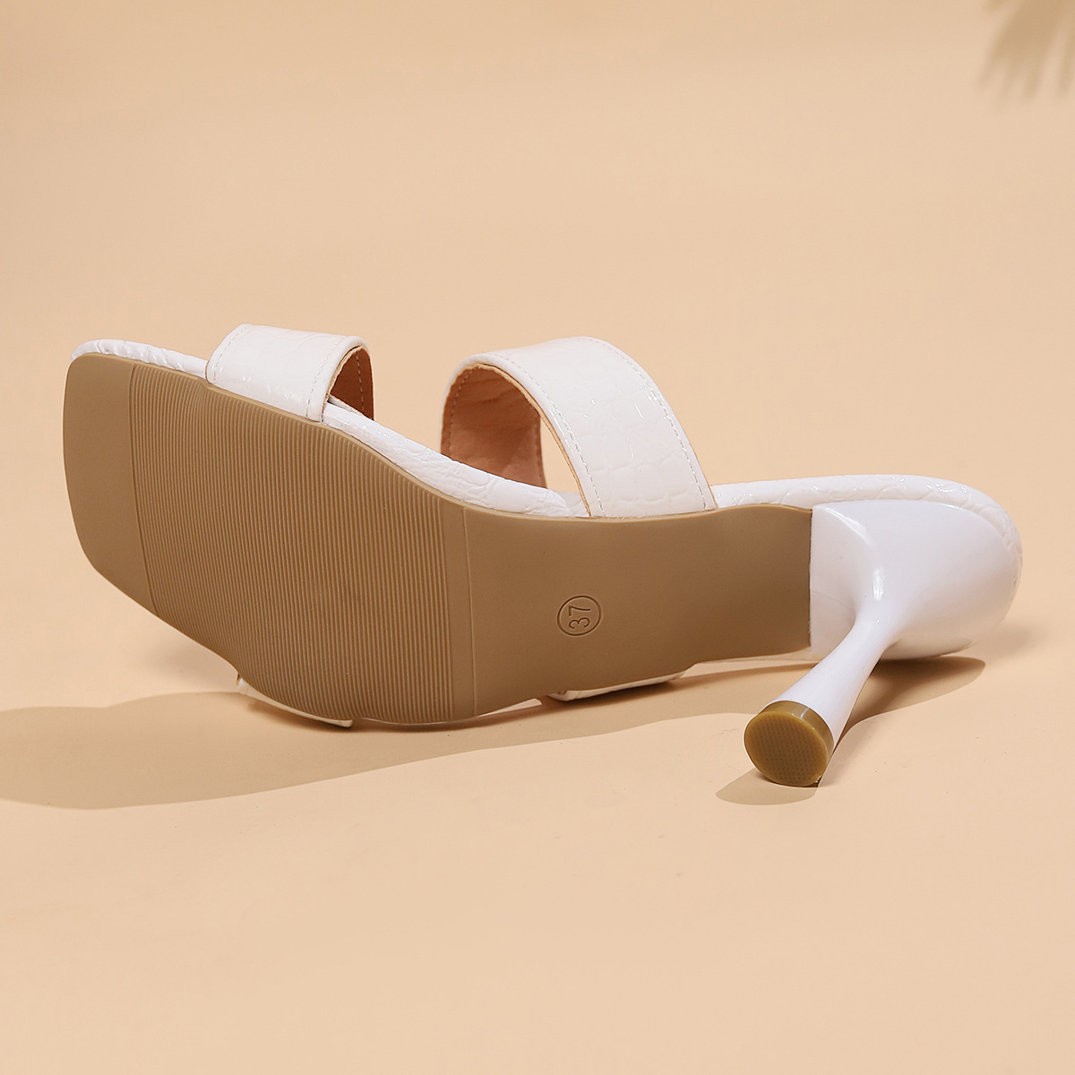 Square head solid color high heel slippers women African fashion one line sandals women Women Heels Slippers_autovado.com