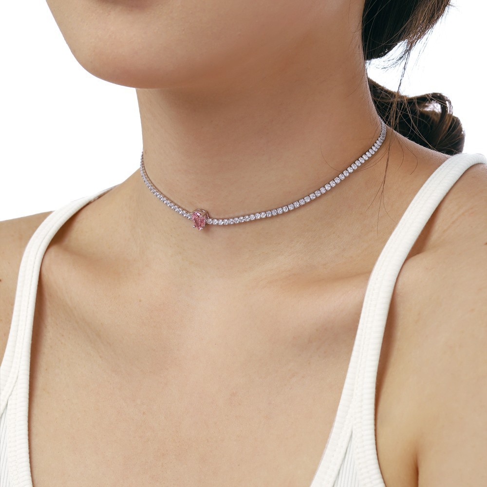 15g Weight Zircon, High Carbon Diamond Inlay Material Necklace Classification 925 sterling silver Chain Material 1 Piece Quantity Holiday, Tea Party Occasion 925 Sterling Silver Material Heart Shape, Rectangle Pattern Women's Gender Inlay Design Simple Style, Shiny Style 925 Sterling Silver Zircon High Carbon Diamond Inlay Heart Shape Rectangle Necklace 7