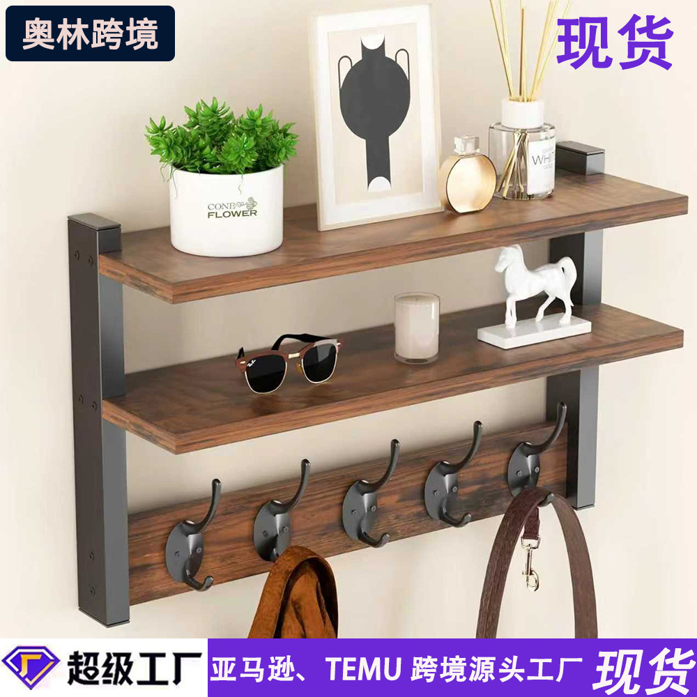 TEMU transfronterizo estante de pared estante de decoración de sala de estar estante de adornos porche porta-claves estante de almacenamiento de madera maciza baño