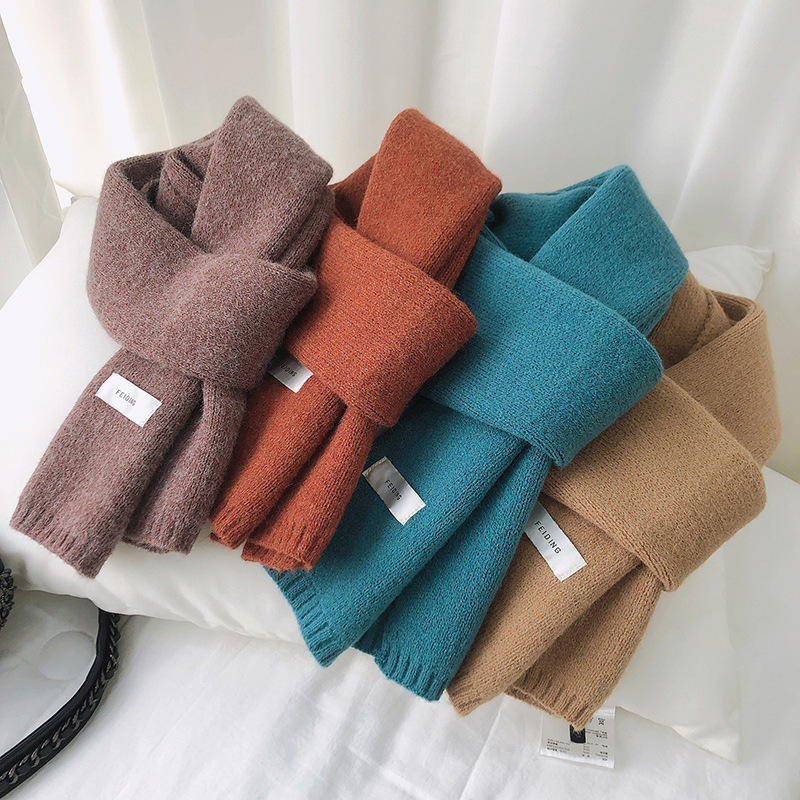 Feiding no mirando Corea del Sur Dongdaemun nuevo color puro de punto cálido cuello engrosado bufanda estudiante pequeña bufanda