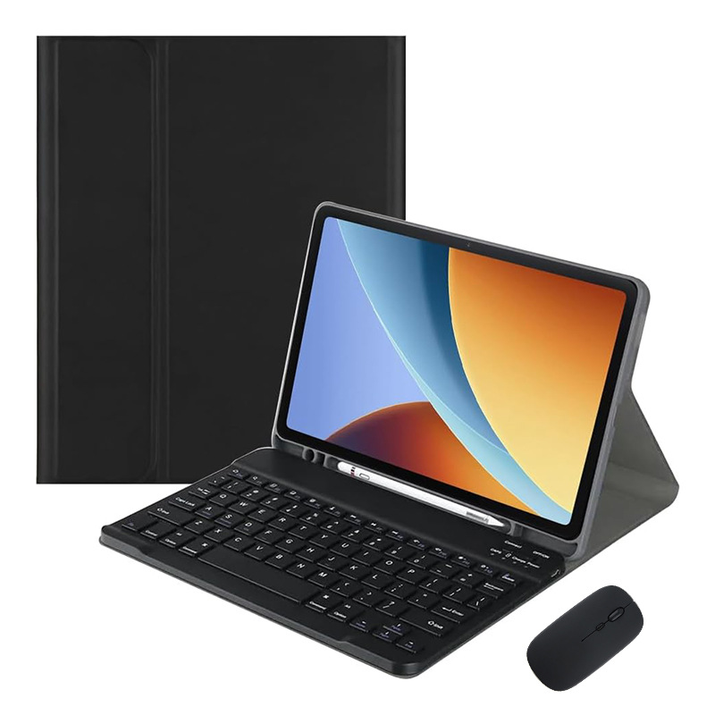 Funda de cuero negra + teclado Bluetooth + ratón de carga