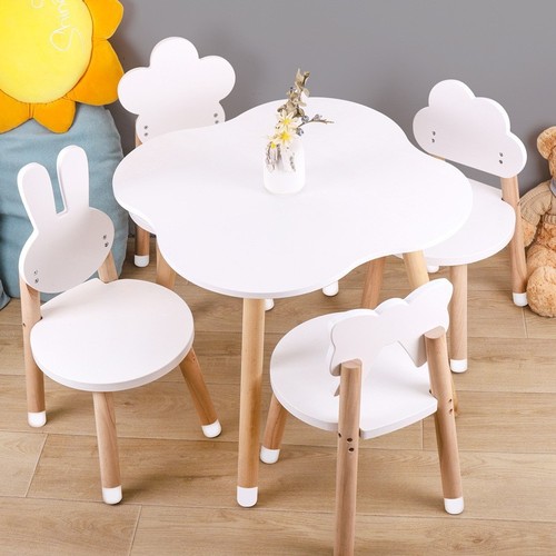 Children's Wooden Simulation Indoor Home Furniture: ISN-Style Peanut Table and Chair Set, Perfect for Baby Learning, Reading, and Fun Cartoon-Themed Play Tables