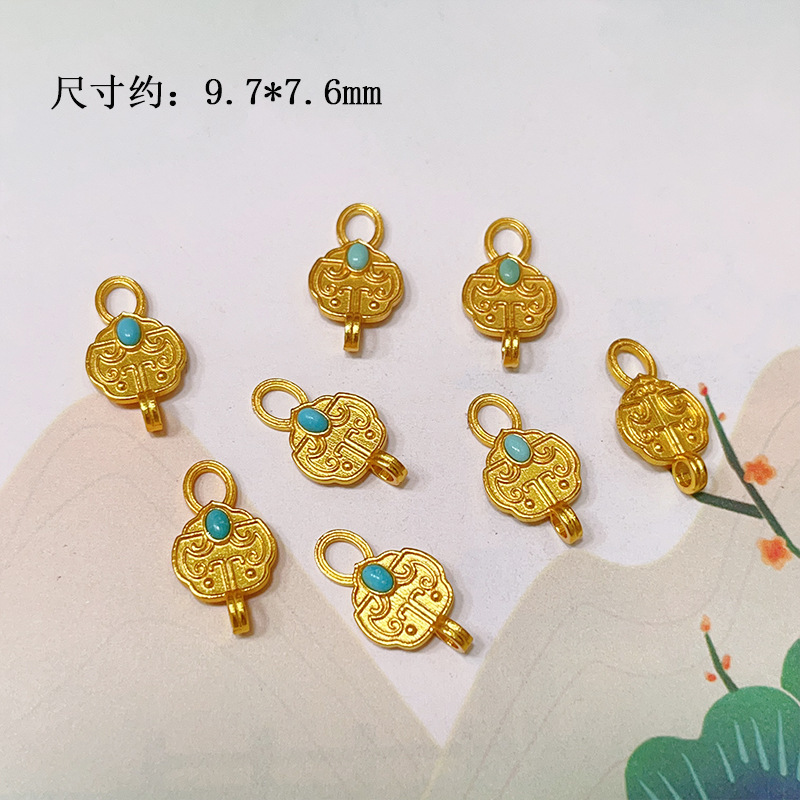 Natural Raw Ore Turquoise 925 Silver Plated with Ruyi Love Clover Round Bead Bracelet DIY Accessories