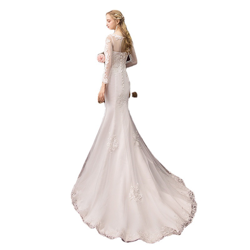 Tiktok Venta caliente vestido de novia para las mujeres 2024 nuevo hilo principal pequeño Delgado adelgazamiento trailing manga larga primavera
