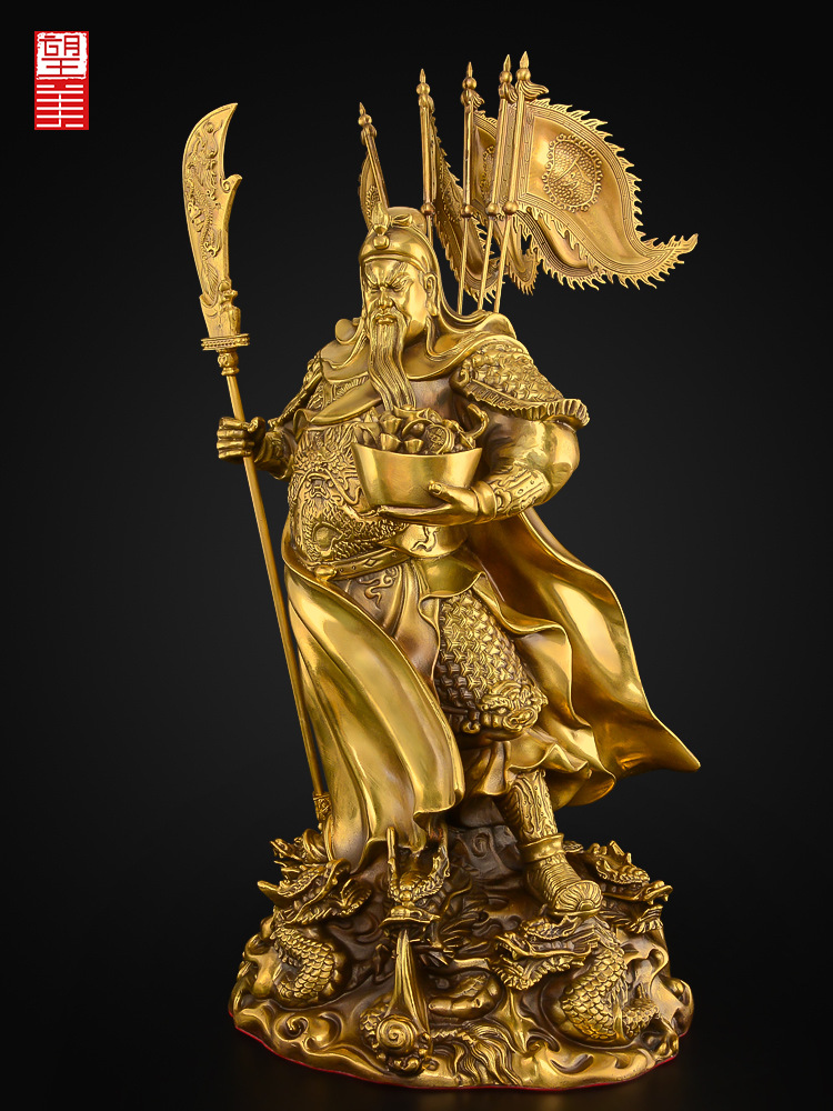 (2개) 444Z 도매 구리 관공 장식품 거실 상점 구룡 관공 청동 동상 황동 우까이 SHEN GUAN GONG 동상 신을위한 동상