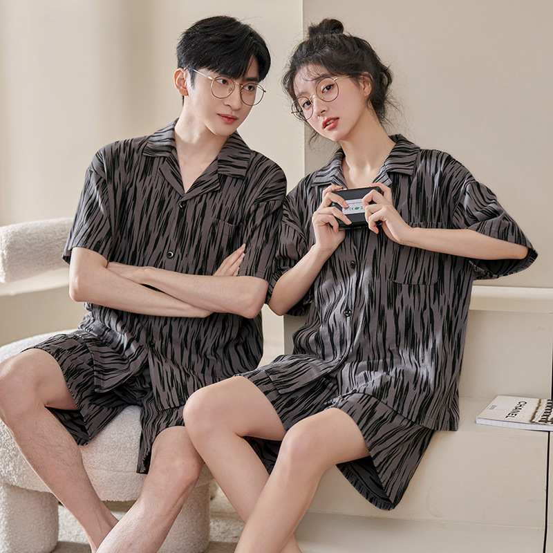 2023 nueva pareja de verano pijamas de manga corta pantalones cortos coreano casual Plaid color sólido desgaste del hogar traje de las mujeres