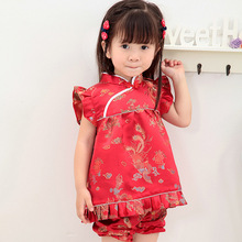 儿童旗袍唐装夏季 童装婴儿服套装旗袍裙 小孩女宝宝抓周周岁礼服