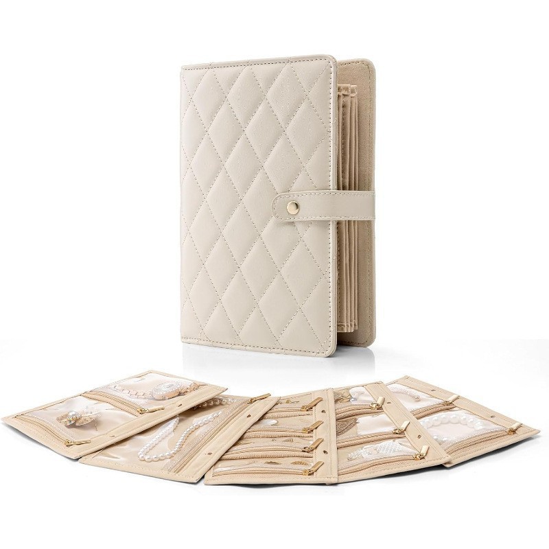 Nuevo libro de joyería de cuero transfronterizo, bolsas de joyería de gran capacidad, pendientes, collares, carpeta de lujo ligera