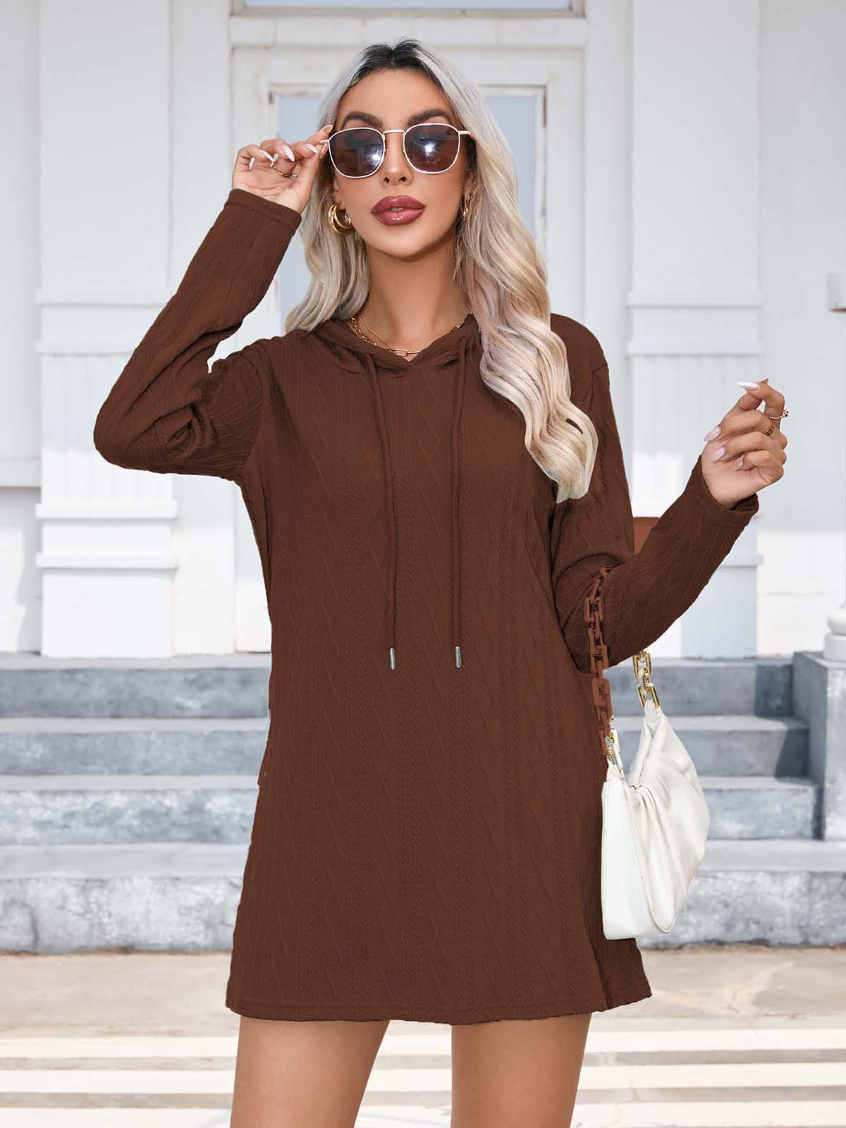 Women Clothing Autumn Winter Knitting Hooded Long Sleeve Dress